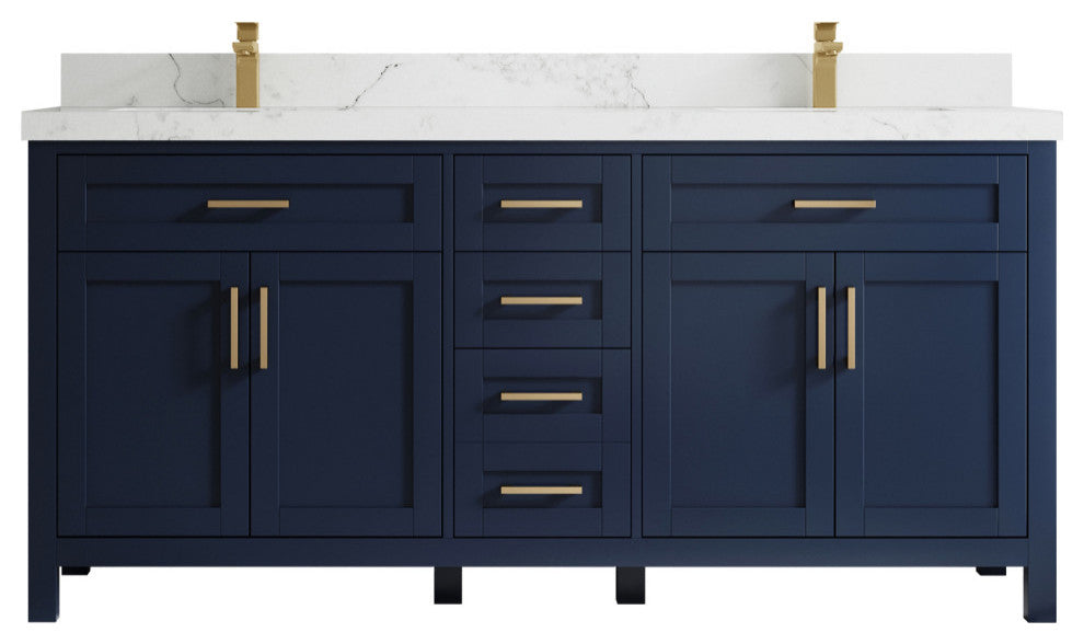 Cambridge 72 Double Sink Bath Vanity in Hale Navy Blue 2" Calacatta Nuvo