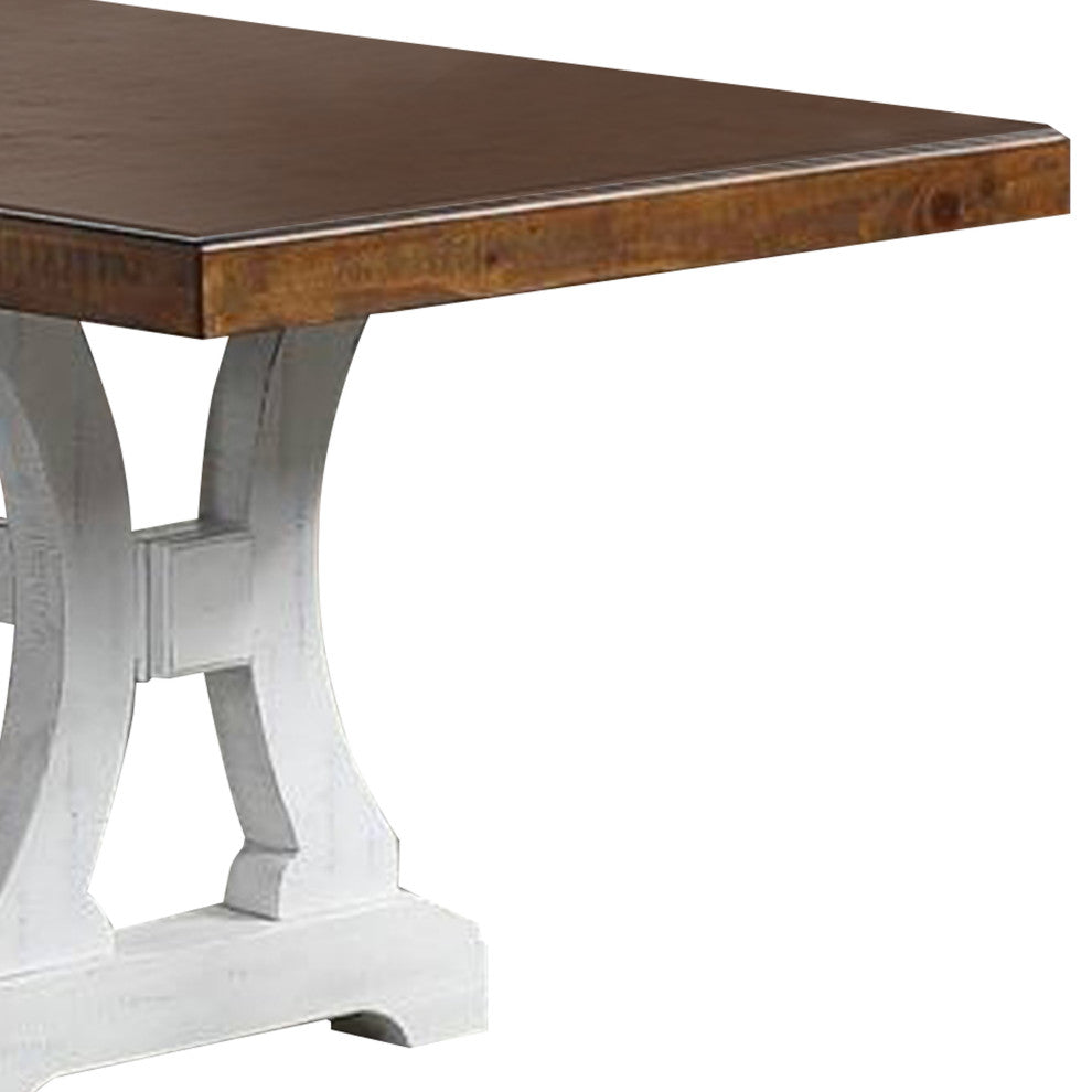 Benzara BM268884 Dining Table With Trestle Base and Extension Leaf, Black/Brown