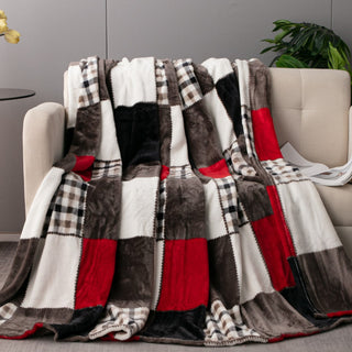 Tache Holiday Red Plaid Checkered Patchwork Throw Blanket, 90"x90"