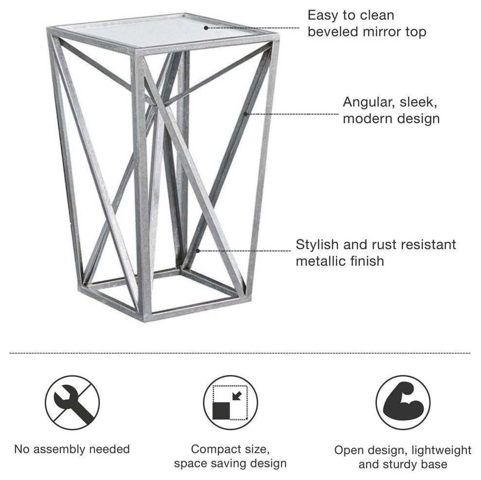 Zee Silver Angular Mirror Accent Table, Gold, Silver