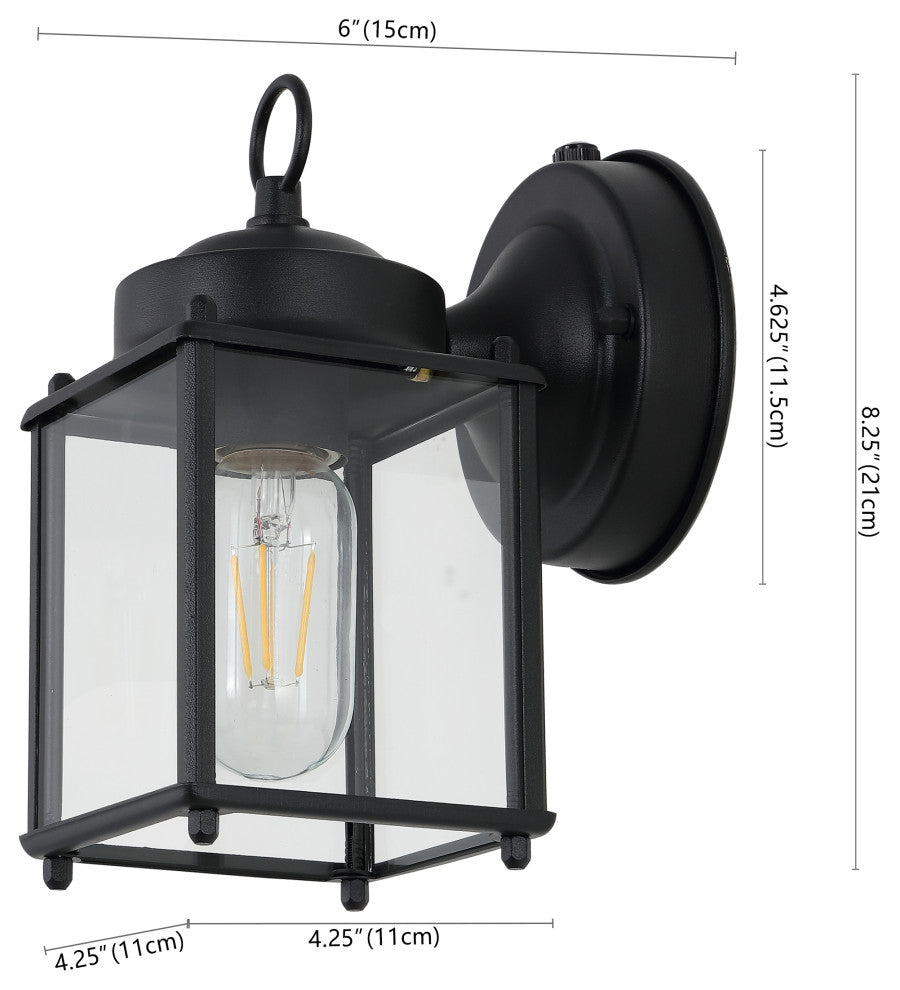 Boston 4.25" 1-Light Iron/Glass Outdoor LED Sconce, Black/Clear, Set of 2
