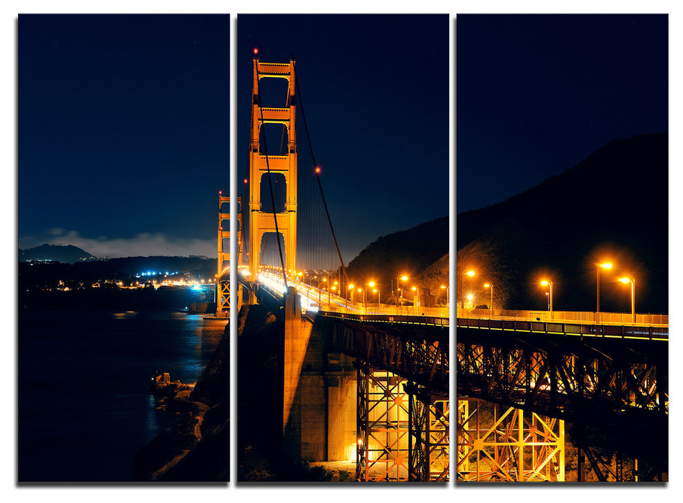 "Golden Gate at Night" Sea Bridge Metal Wall Art, 3 Panels, 36"x28"