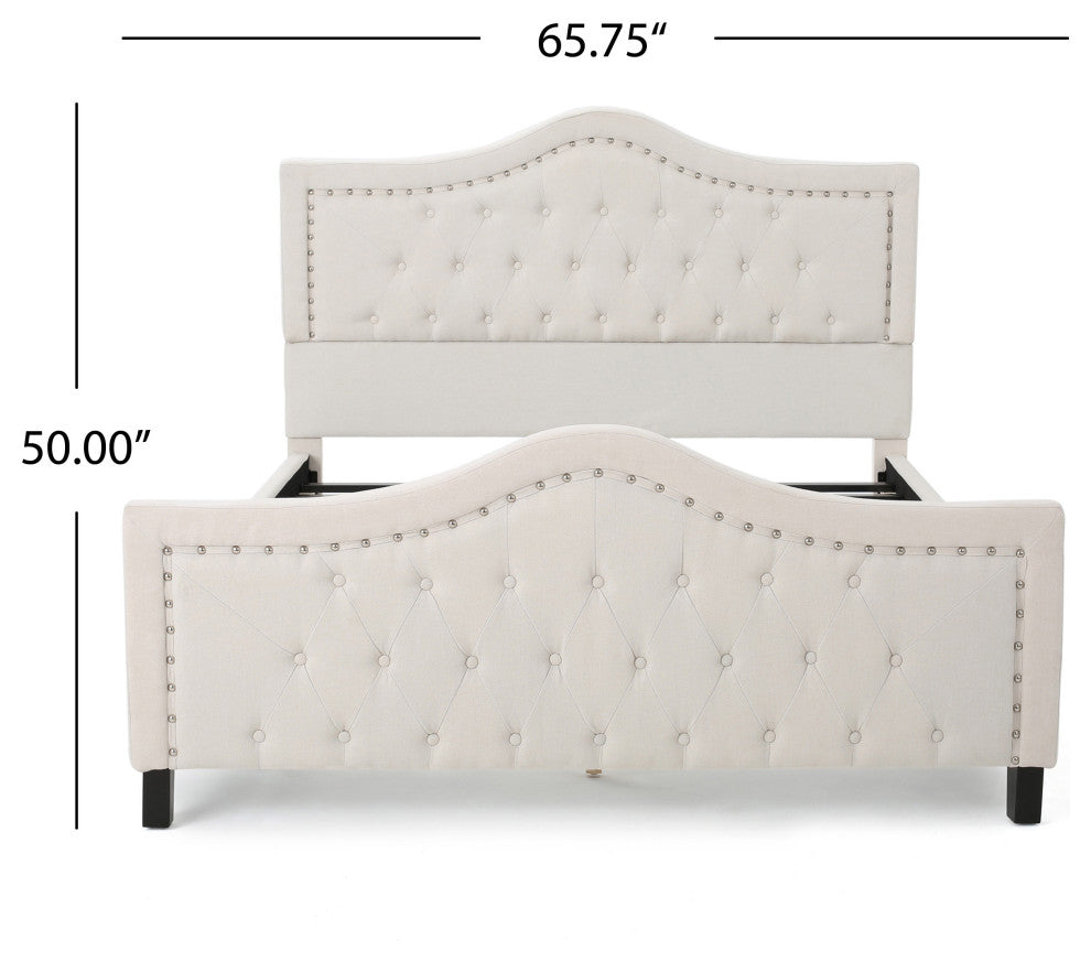 GDF Studio Livi Fabric Fully Upholstered Queen Bed Set, Ivory