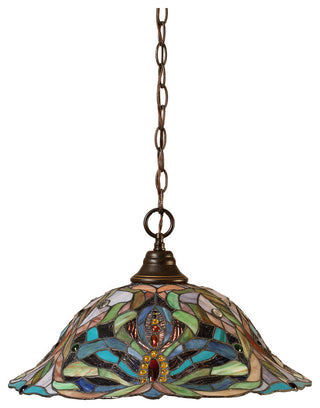 1-Light Chain Hung Pendant, Dark Granite/Kaleidoscope Art