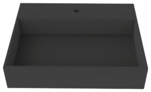 CastelloUSA Juniper Wall Mounted Countertop Concealed Drain Basin Sink, Black, 24", Center Basin, Standard