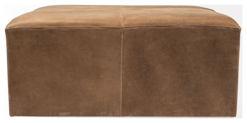 36" Brown Faux Leather Cube Ottoman