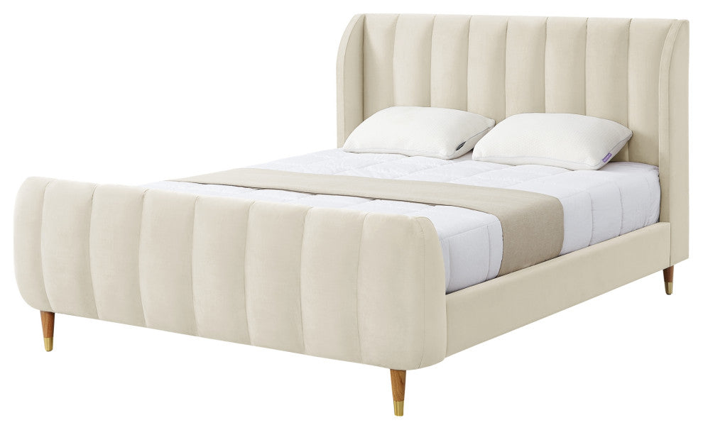 Loft Lyfe Eliyahu Bed Upholstered, Beige Velvet King