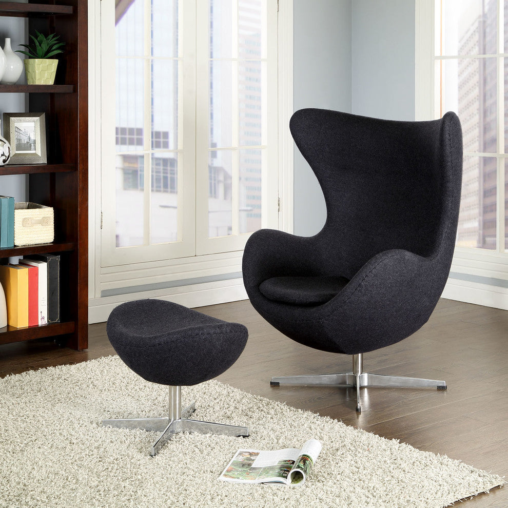 Modern Contemporary Living Room Lounge Chair and Ottoman Set Dark Gray
