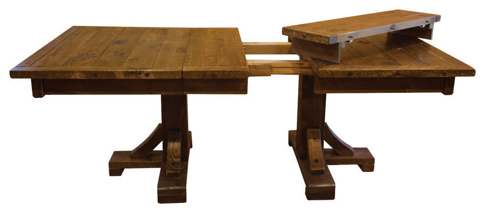 Barnwood Style Timber Peg Pedestal Extension Table, Early American, 2-Leaf 42" X 66"