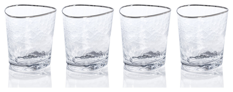 Kampari Triangular Double Old Fashioned Glasses with Platinum Rim, Set of 4