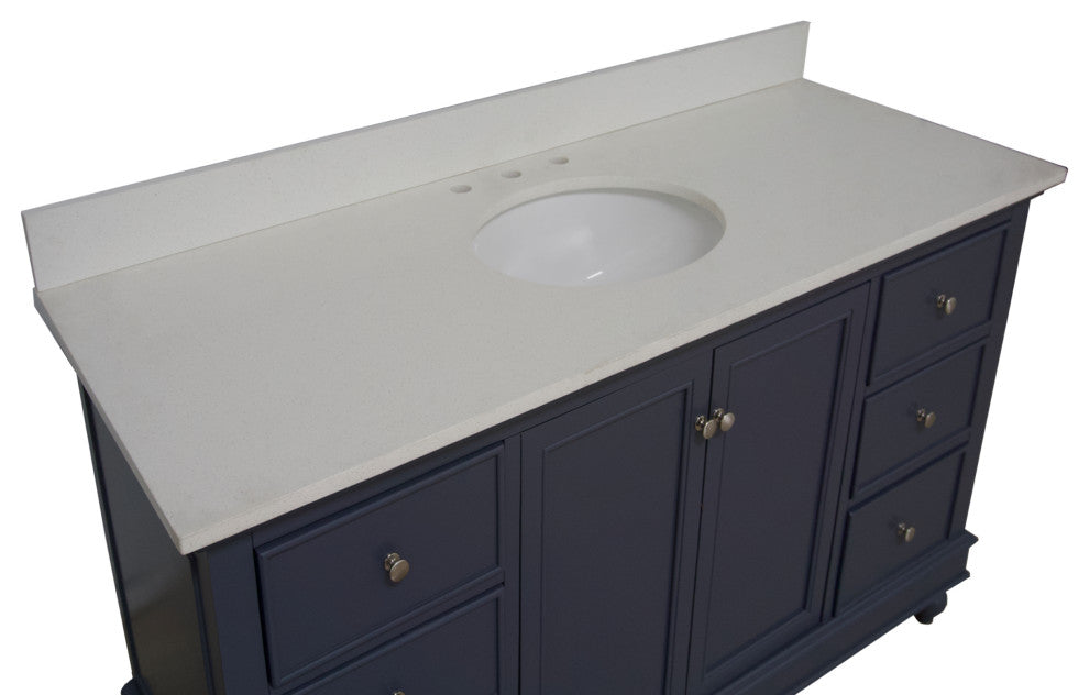 Bella 60" Bathroom Vanity, Marine Gray, Quartz, Single Vanity