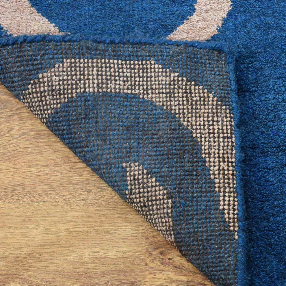 Hand Knotted Silk Area Rug Contemporary Blue Beige