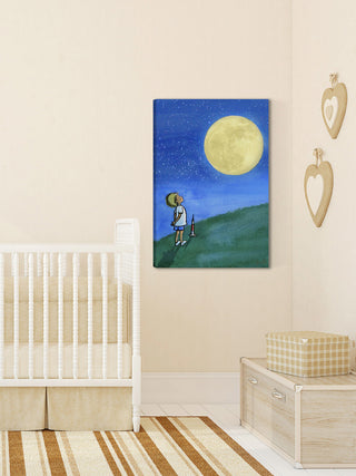 "Boy and Moon" Painting Print on Wrapped Canvas