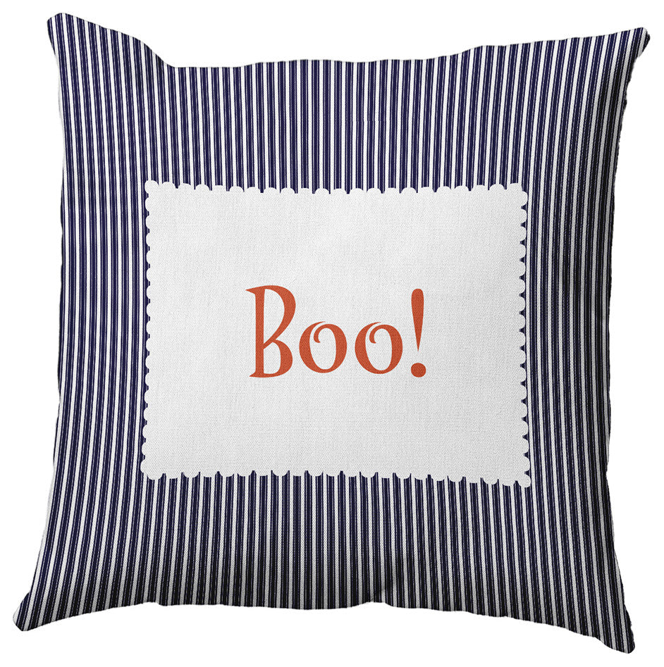 Halloween Boo Ticking Accent Pillow, Navy, 26"x26"