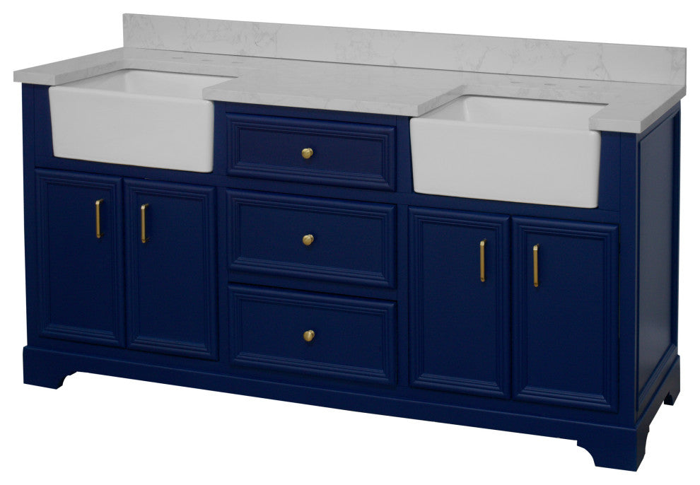 Zelda 72" Bathroom Vanity, Royal Blue, Engineered Carrara