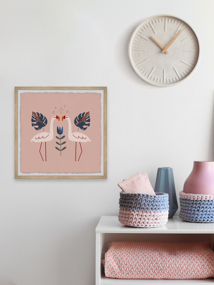 "Flamingo Pair" Framed Painting Print, 32x32