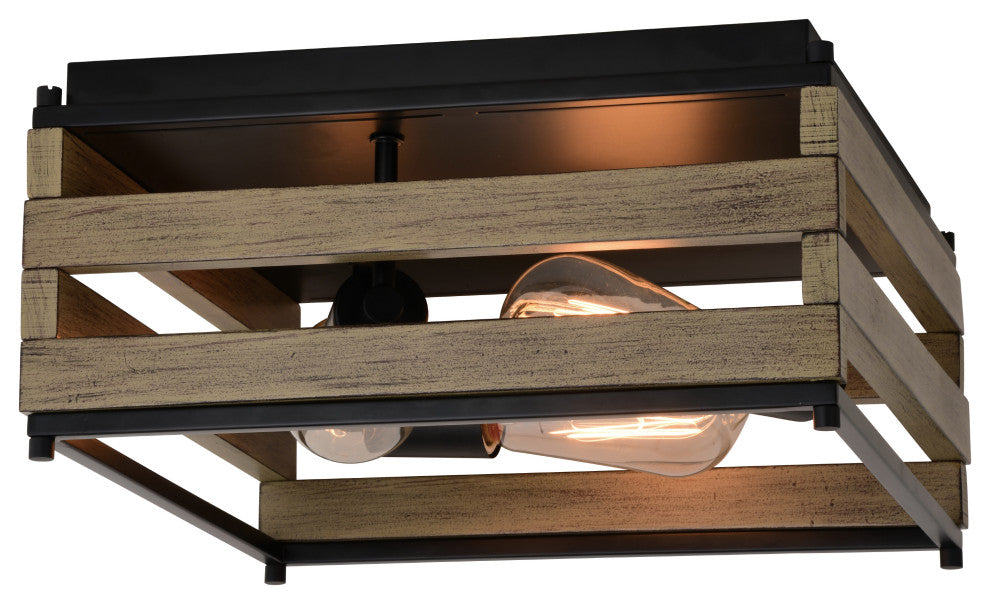 Ravenswood 13" 3 Light Flush Mount Matte Black and Burnished Maple