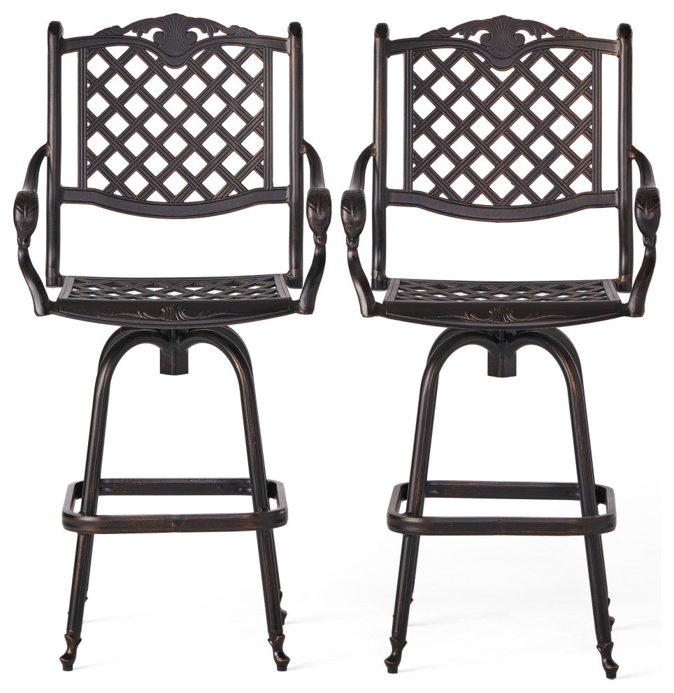 GDF Studio Pomelo Outdoor Cast Aluminum Bar Stools, Set of 2