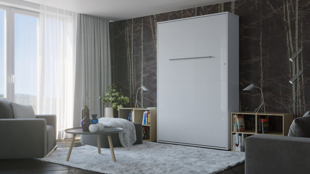 INVENTO Vertical Wall Bed with mattress 47.2 x 78.7 inch, White