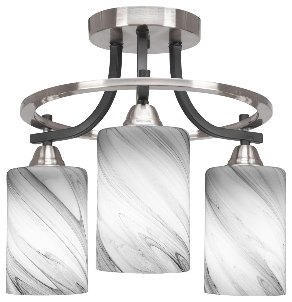 Paramount 3-Light Semi-Flush, Matte Black & Brushed Nickel, 4" Onyx Swirl