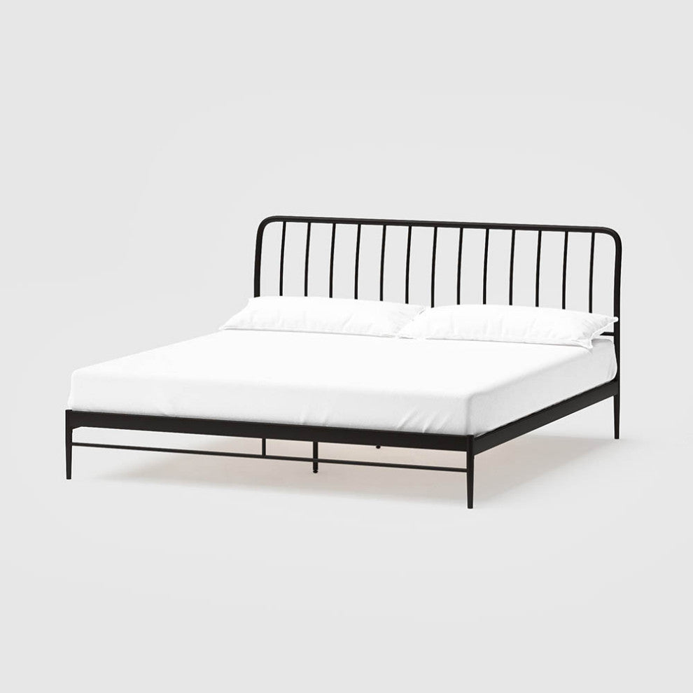 Kairosis Curved Metal Modern King Bed Frame, Black