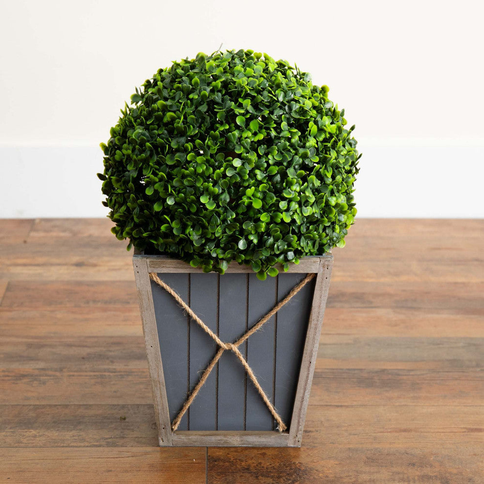 18in. UV Resistant Prelit Artificial Boxwood Ball Topiary, Planter