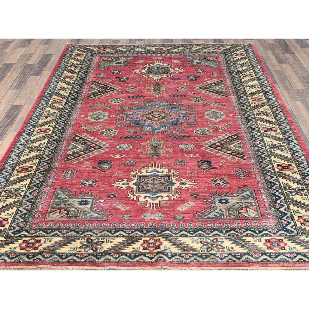 Taffy Pink, Natural Wool Hand Knotted, Afghan Super Kazak Rug, 6'0"x8'9"