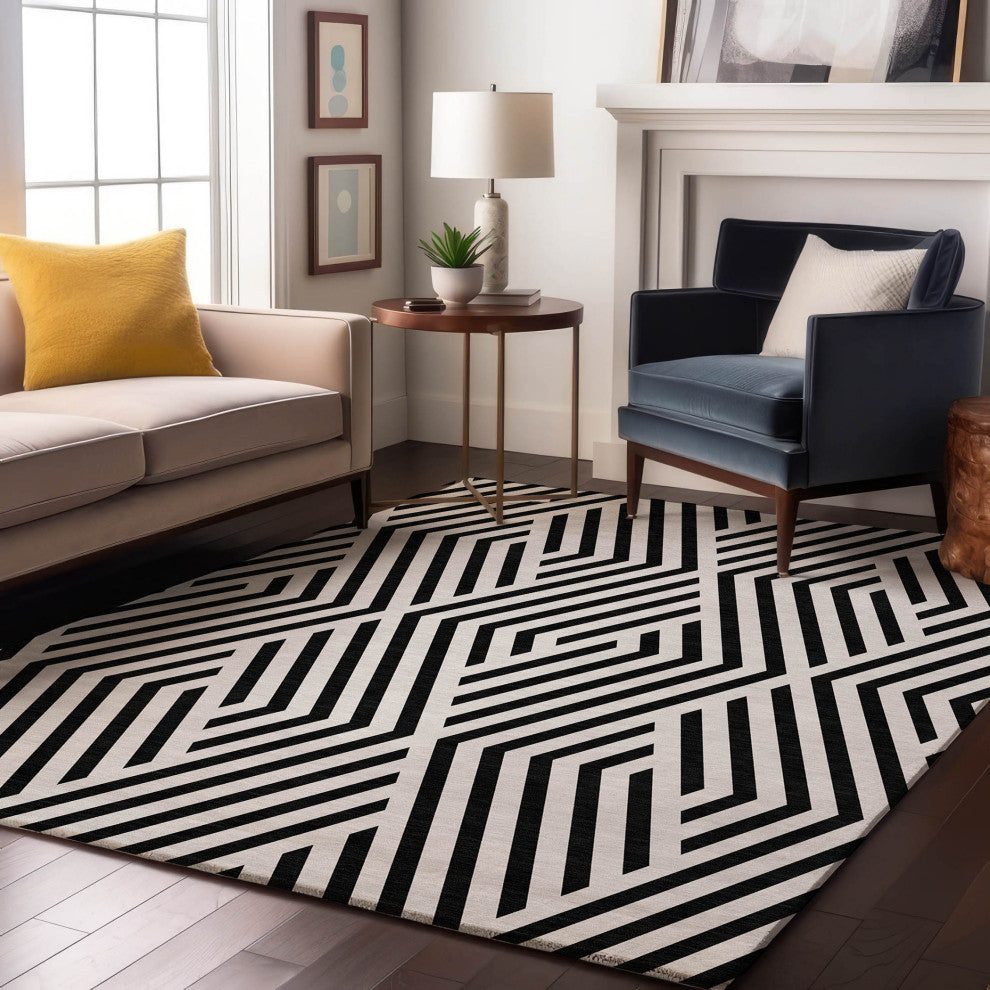 Premium Machine Washable Mayfield AMF550 Black 2'6" x 3'10" Rug