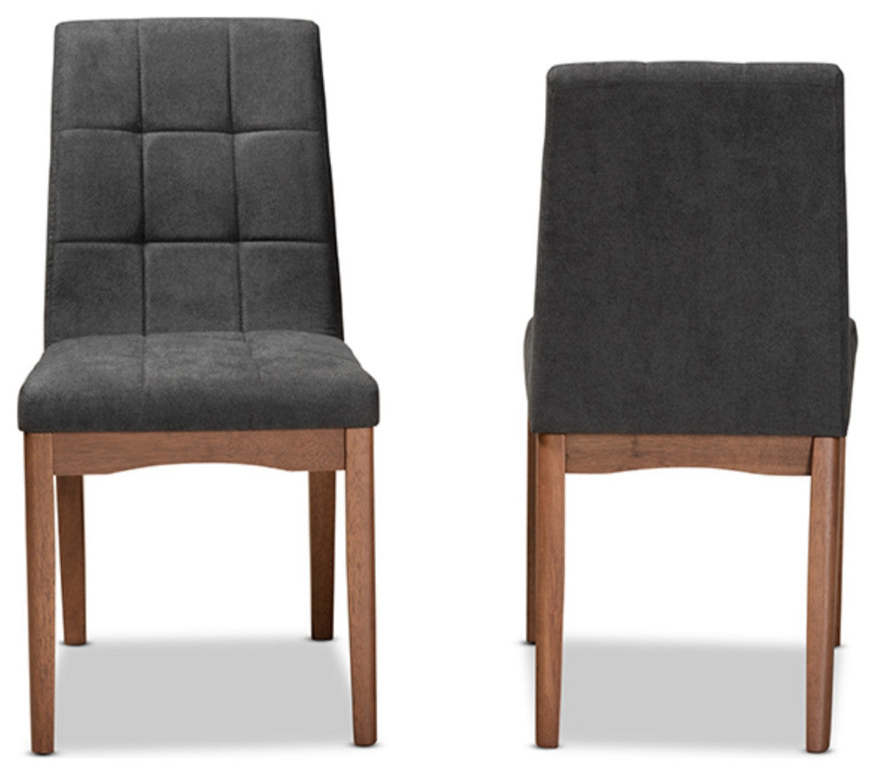 Tara Dark Gray Fabric Walnut Brown Finished Wood Dining Chairs, Set of 2
