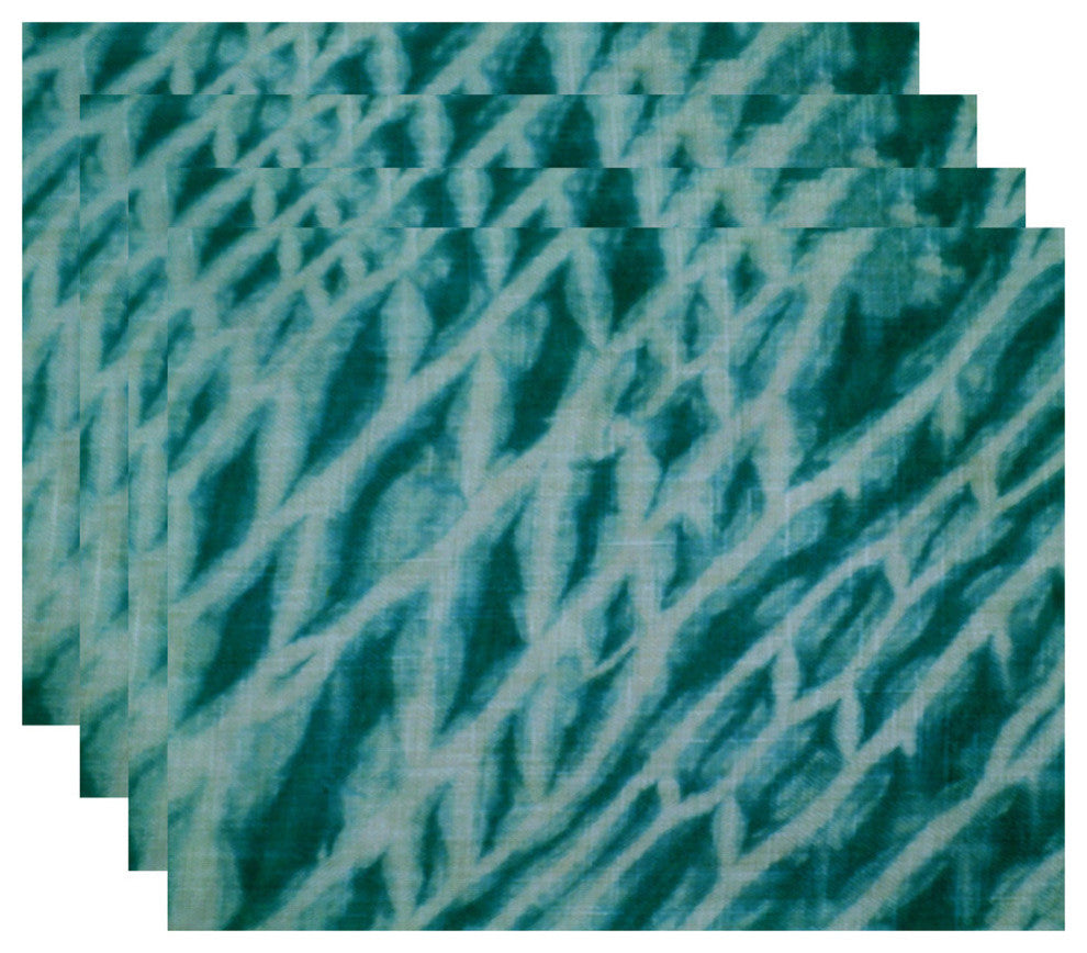 18"x14" Shibori Stripe, Geometric Print Placemat, Teal, Set of 4