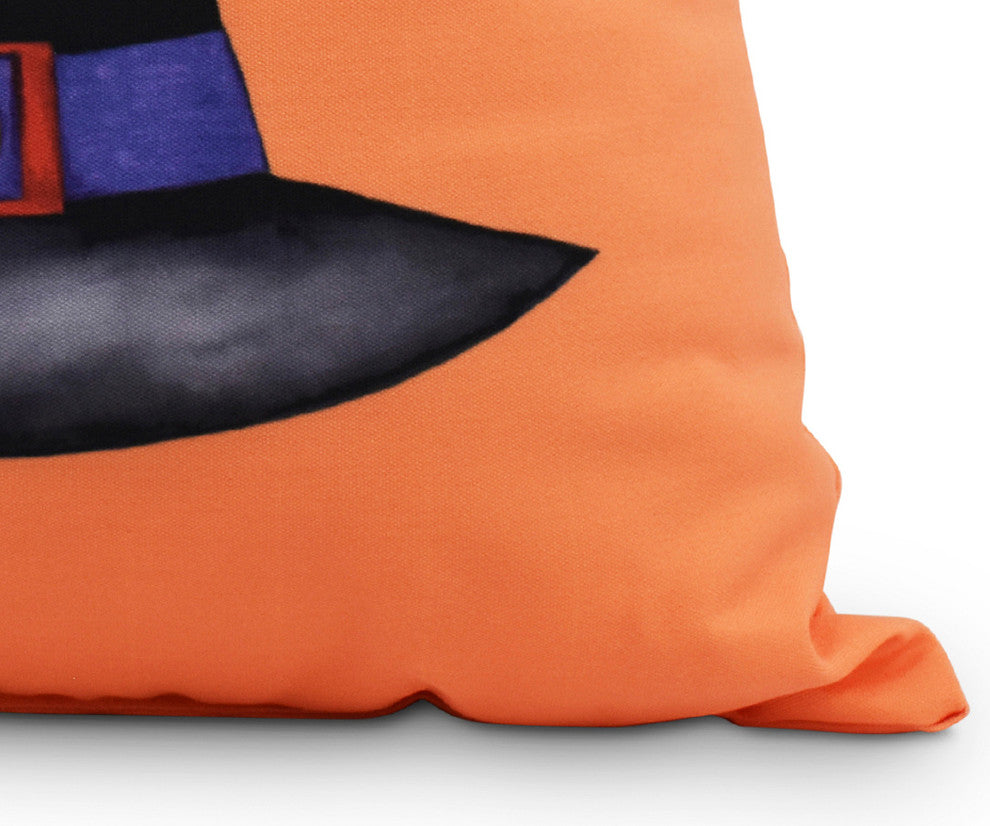 Cat Behind the Hat 18" Orange Halloween Print Decorative Throw Pillow