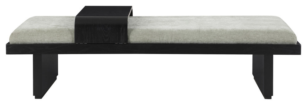 Arlington Chenille Fabric Upholstered Bench, Green, Black Finish
