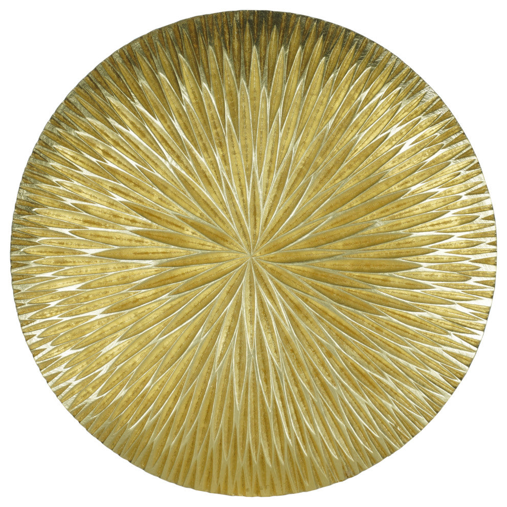 Golden Pine Wood Carving Plate Wall DÃ©cor