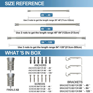 1" Diameter Tribale Curtain Rod, 48"-84", Pewter