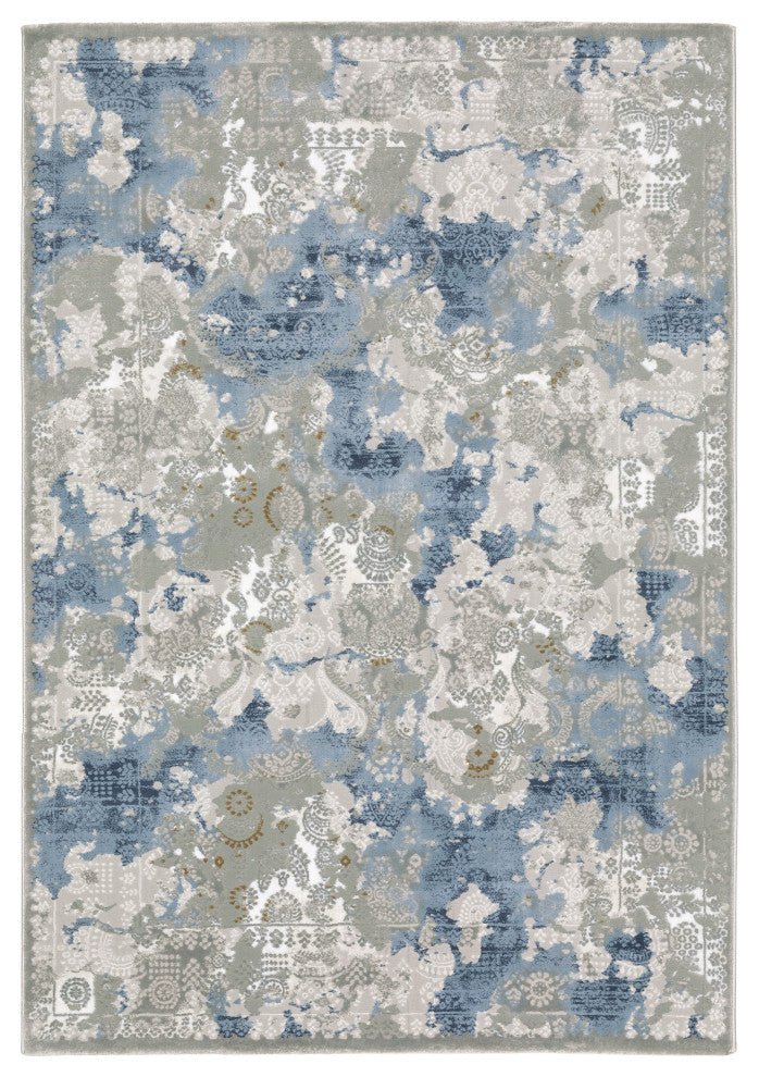 Emery Hidden Abstract Grey/Blue Indoor Area Rug, 6'7" x 9'6"