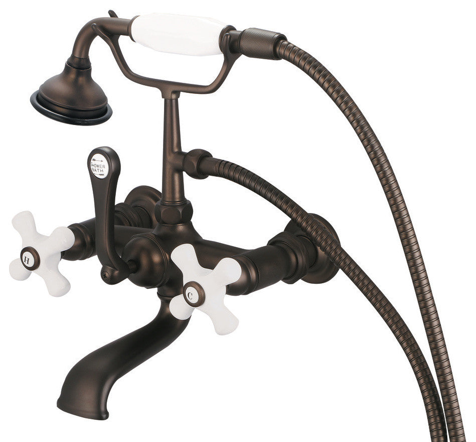 Vintage 7" Spread Wall Mount Tub Faucet & Handheld Shower, Cross handles
