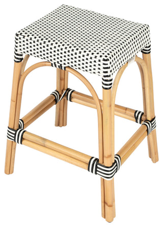 Robias Rectangular Rattan 24.5" Counter Stool, Black and White