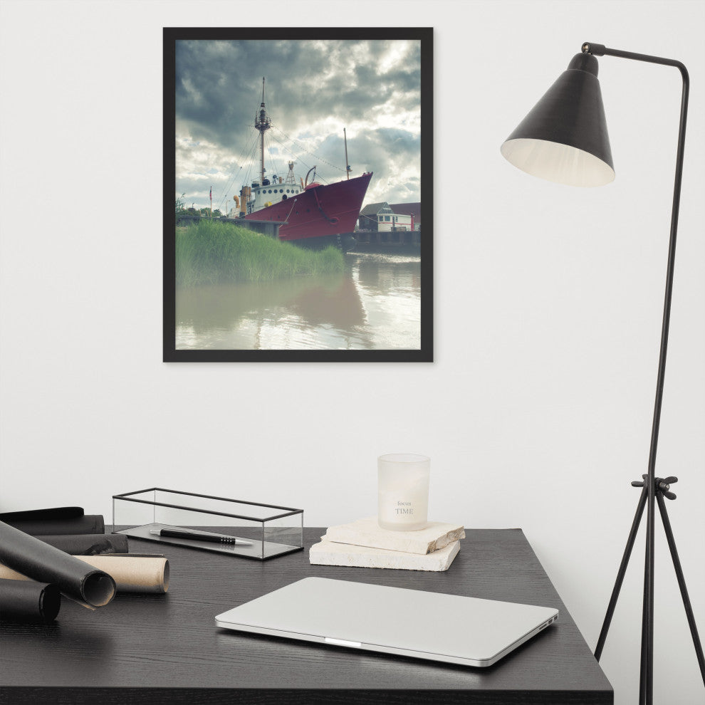 Foggy River Coastal Landscape Framed Photo Paper Wall Art Prints, Black, 16" X 20"
