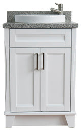 25" Single Sink Vanity, White Finish With Gray Granite And Round Sink