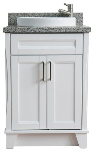 25" Single Sink Vanity, White Finish With Gray Granite And Round Sink