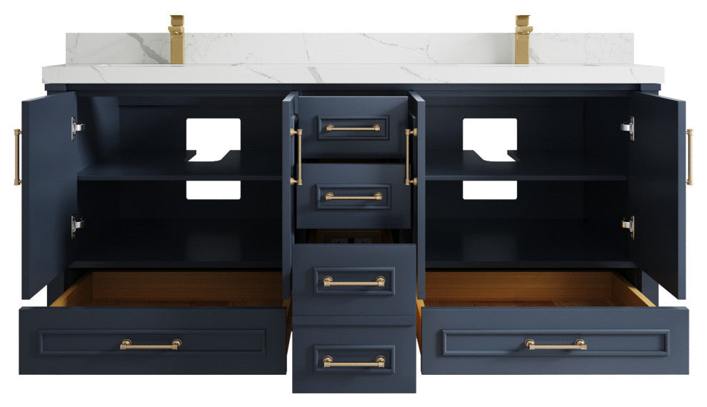 Aberdeen 72 Double Sink Bath Vanity Hale Navy Blue 2" Calacatta Laza