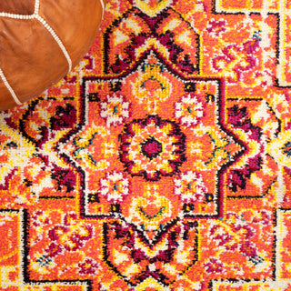 Brooklyn Geometric Medallion Area Rug, Orange/Blue, 2 X 8
