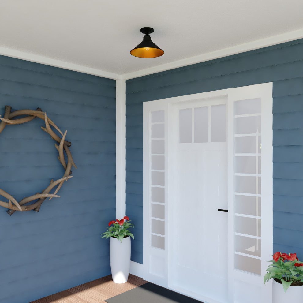 Outland 12" Outdoor Semi Flush Aged Iron and Light Gold