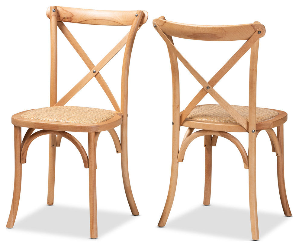 Noelle Mid-Century 2-Piece Dining Chairs, Natural Brown