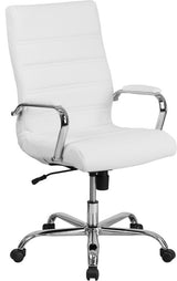 High Back Leather Soft Executive Swivel Office Chair With Chrome Arms, White
