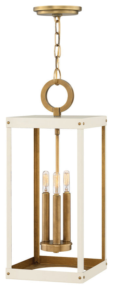 Hinkley Porter Medium Open Frame Pendant, Heritage Brass With Warm White accent