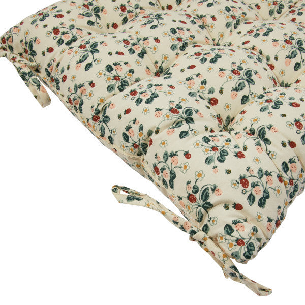 Cotton Printed Chair Cushion With Strawberry Floral Pattern