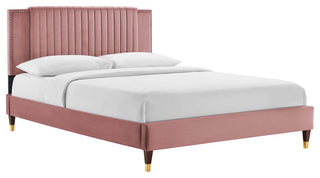 Zahra Channel Tufted Performance Velvet Full Platform Bed, Dusty Rose