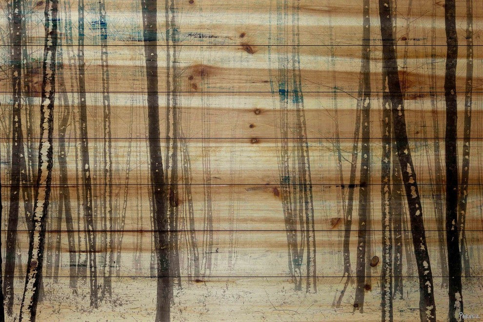 "Thin Trees" Painting Print on Natural Pine Wood, 60"x40"