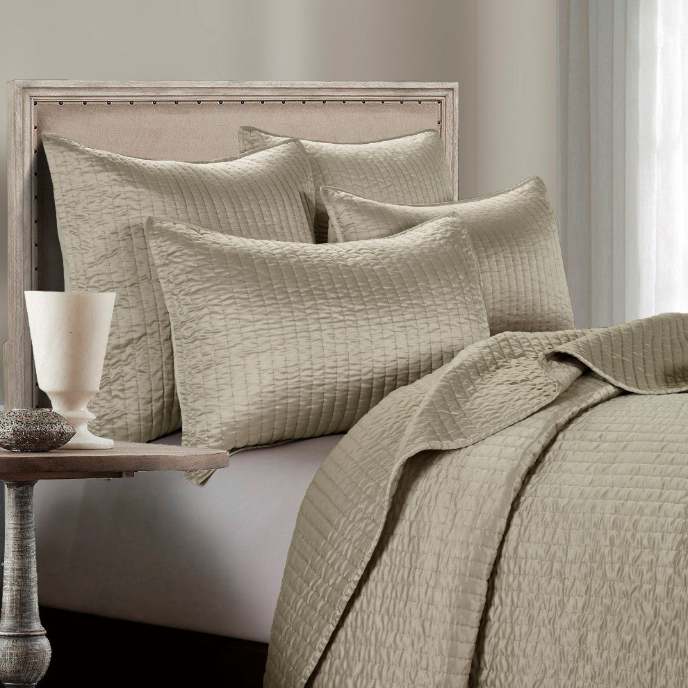 Satin Channel Quilt Set, 3 Piece, Taupe, Twin